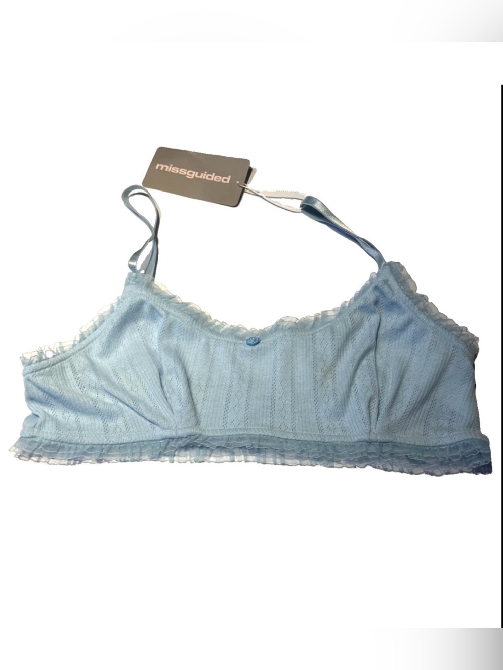 MISSGUIDED Pointelle Stretch with Knit Satin Rosette Bralette Bra Top Sz L NWT